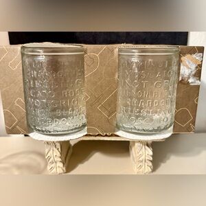 NIB Wine names embossed glasses. Pinot Grigio, Chardonnay, Moscato, etc 4 (17oz)